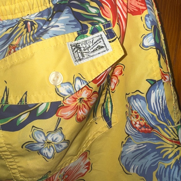 SOLD - Ralph Lauren Yellow Floral Athletic Swim Shorts - Picture 8 of 10